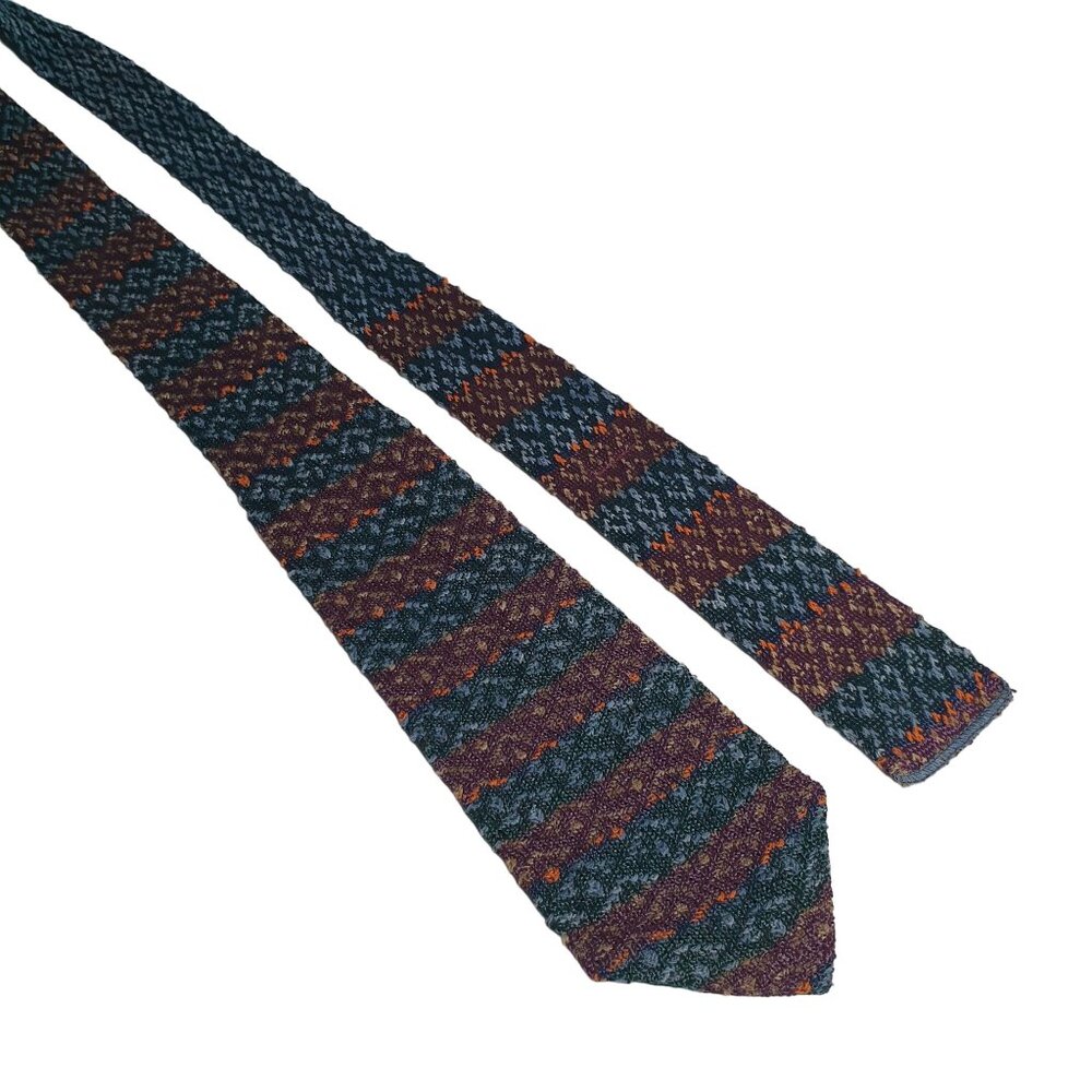 Harvé Benard Mens Vintage Knit Tie  Made In USA Viscose Cotton Jacquard Designer